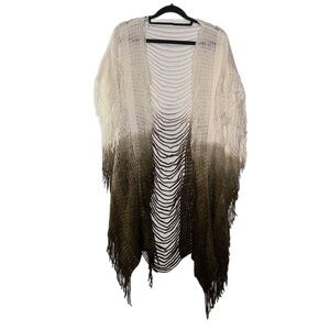 Ombre Fringe Knit Poncho oversized NWOT